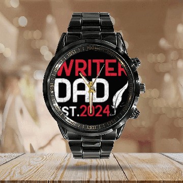 Discover Literary Papa Novelist Creative Writer Father Distressed 21 Calendar Steel Band Watch