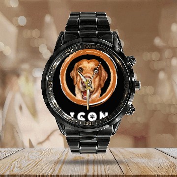 Discover Labrador Lab Dog Cute Face With Funny Icon Caption Calendar Steel Band Watch