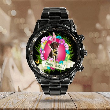 Discover Happy Easter German Shorthaired Pointer Wearing Bunny Ear Zip Calendar Steel Band Watch