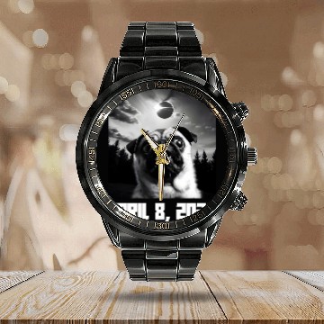 Discover Pug Taking Selfie Totality 04 08 24 Total Solar Eclipse 2024 Calendar Steel Band Watch