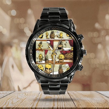 Discover Tropical Punch pineapples Boxer Calendar Steel Band Watch