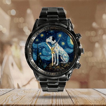 Discover Van gogh Dalmatian in starry night Calendar Steel Band Watch