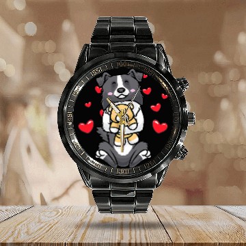Discover Kawaii Border Collie Stuffed Animal Dog Calendar Steel Band Watch