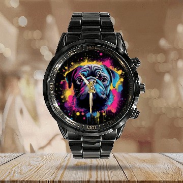 Discover Pug Colorful 7 Calendar Steel Band Watch