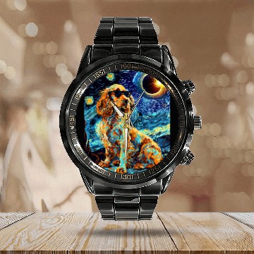 Discover Total Solar Eclipse Welsh Springer Spaniel Dog Calendar Steel Band Watch