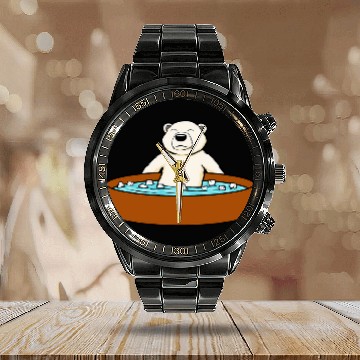 Discover Ice Bathing Wildlife Polar Bear Hobby Calendar Steel Band Watch