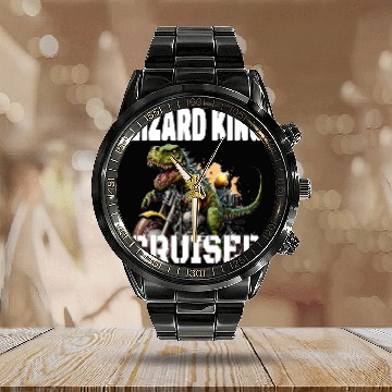 Discover TRexs And Motorcycle Lizard King Cruiser 21 Calendar Steel Band Watch
