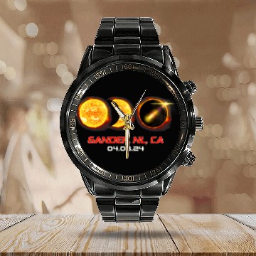 Discover Total Solar Eclipse Phase Gander Newfoundland Canada Calendar Steel Band Watch