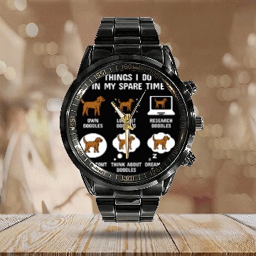 Discover Things I Do In My Spare Time Goldendoodle Dog Baseball Tees Calendar Steel Band Watch