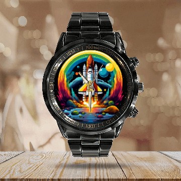 Discover Space Shuttle Science Astronomy 21 Calendar Steel Band Watch