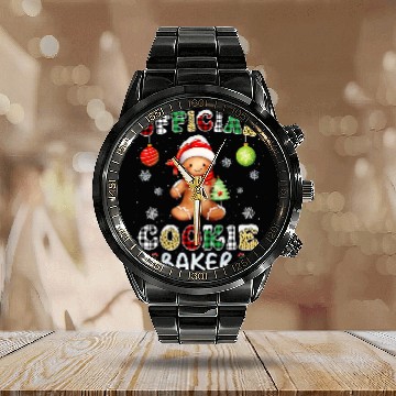 Discover Official Cookie Baker Funny Christmas Baker Baking Team Baseball Tees Calendar Steel Band Watch