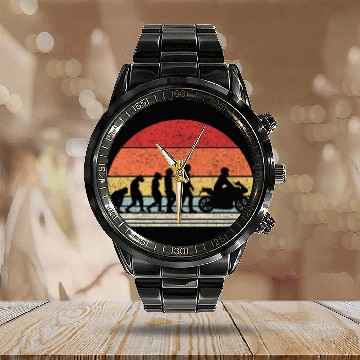 Discover vintages Retro Evolution Of The Motorcycle Baseball Tees Calendar Steel Band Watch