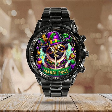 Discover Pug Mardi Pugs carnivals Mardi Gras Celebration Baseball Tees Calendar Steel Band Watch