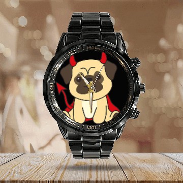 Discover Pug Happy Halloween Devil Pug Halloween Costume Calendar Steel Band Watch