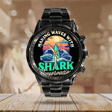 Discover Waves Shark Conservation Design Biologist Shark Lover Baseball Tees Calendar Steel Band Watch
