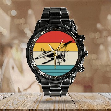 Discover Airplane Plane Pilot Aviation Flight Flying Retro Calendar Steel Band Watch
