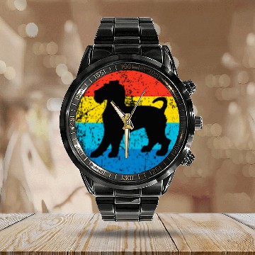 Discover Wire Fox Terrier Dog Breed Silhouette Retro 1970s Circle Zip Calendar Steel Band Watch
