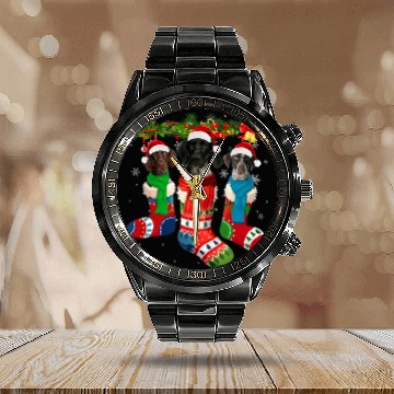 Discover Three German Shorthaired Pointers In Christmas Socks Zip Calendar Steel Band Watch