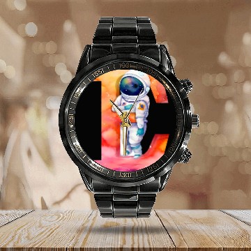 Discover Space Astronaut Letter E Name Monogram Initial Galaxy Planet Calendar Steel Band Watch