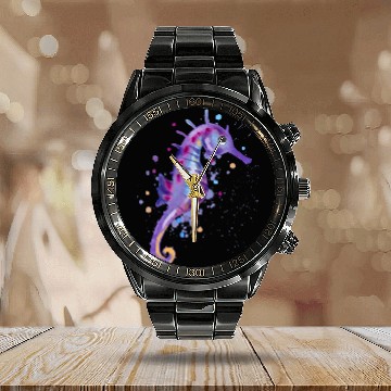 Discover Seahorse Aquarium Beach Baseball Tees Calendar Steel Band Watch