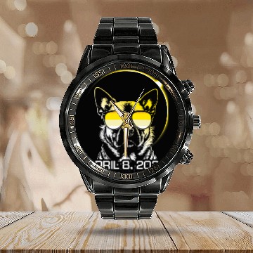 Discover Total Solar Sun Eclipse Glasses Dog 2024 German Shepherd Baseball Tees Calendar Steel Band Watch