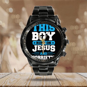 Discover This Boy Runs On Jesus And Sobriety Sober Christian Calendar Steel Band Watch