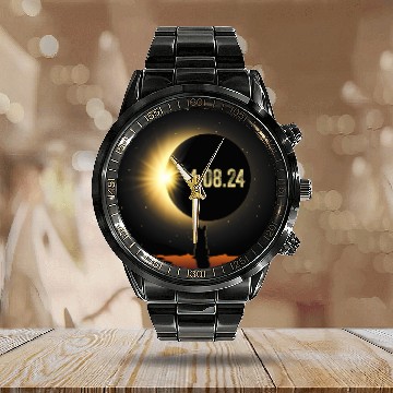 Discover Total Solar Eclipse 2024 Dog Tees German Shepherd Dog Lover Calendar Steel Band Watch