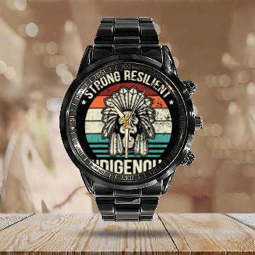 Discover Native Pride Indigenous Native American 18 Calendar Steel Band Watch