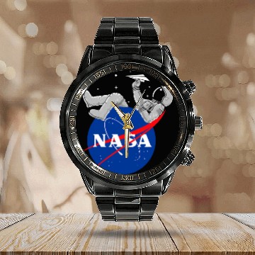 Discover NASA Astronaut play with paper plane Logo Calendar Steel Band Watch