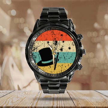 Discover Top Hat Magic Wand Icon Retro Magician Baseball Tees Calendar Steel Band Watch