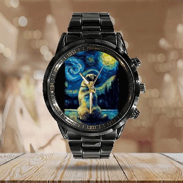 Discover Pug Starry Night 1 Calendar Steel Band Watch
