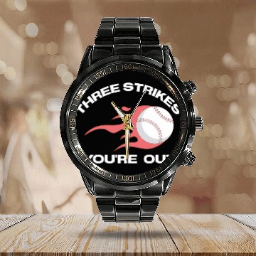 Discover Three Strikes Youre Out Baseball Softball Team Pitcher Baseball Tees Calendar Steel Band Watch