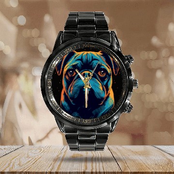 Discover Pug Colorful 3 Calendar Steel Band Watch
