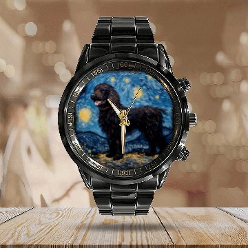 Discover Van gogh Newfoundland in starry night 1 Calendar Steel Band Watch