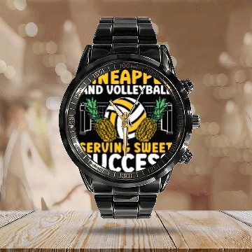 Discover pineapples Volleyball Tropical Fruit Hello Summer Sport Calendar Steel Band Watch