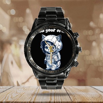 Discover Space Cat A Feline Astronauts Journey Calendar Steel Band Watch