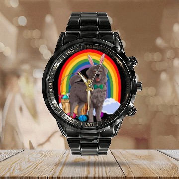 Discover Newfoundland Dog Easter Eggs Bunny Calendar Steel Band Watch