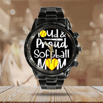 Discover Funny Quote Loud Proud Bleached Softball Mom Calendar Steel Band Watch