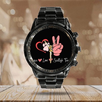 Discover Dog Scottish Terrier Peace Love Scottish Terrier 2 Calendar Steel Band Watch
