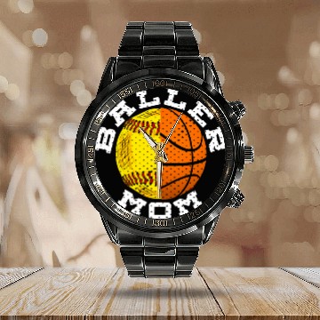 Discover Softball Basketball Player Funny Mom Calendar Steel Band Watch