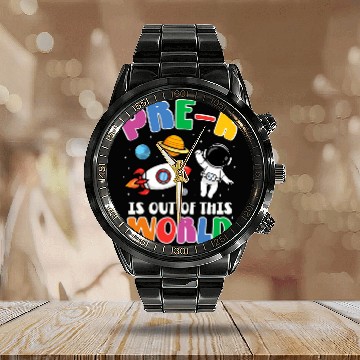 Discover PreK Student Teacher Astronaut Space Back To School Calendar Steel Band Watch