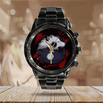 Discover Ying Yang wolfs Japanese wolfs Art Theme Grunge Style Baseball Tees Calendar Steel Band Watch
