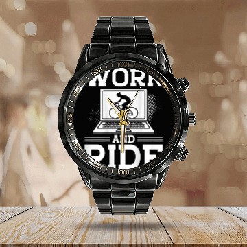 Discover Work And Ride Backprint Cycling Baseball Tees Calendar Steel Band Watch