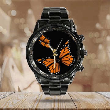 Discover Monarch Butterfly Calendar Steel Band Watch