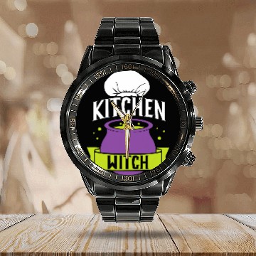 Discover Kitchen Witch 2Culinary Cuisine Cooking Kitchen Chef Calendar Steel Band Watch
