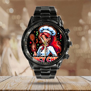 Discover Spicy Chef Redhead Funny Graphic Tees Calendar Steel Band Watch
