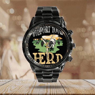 Discover Support Your Herd Dairy Farmer Farm Animals Cattle Farming Baseball Tees Calendar Steel Band Watch
