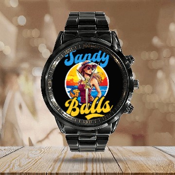 Discover Sandy Balls Design Beach Volleyball Calendar Steel Band Watch