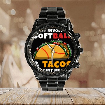 Discover Softball and Tacos 2 Calendar Steel Band Watch