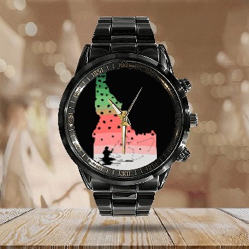 Discover vintages Fish Idaho State Map ID Fly Fishing Zip Calendar Steel Band Watch